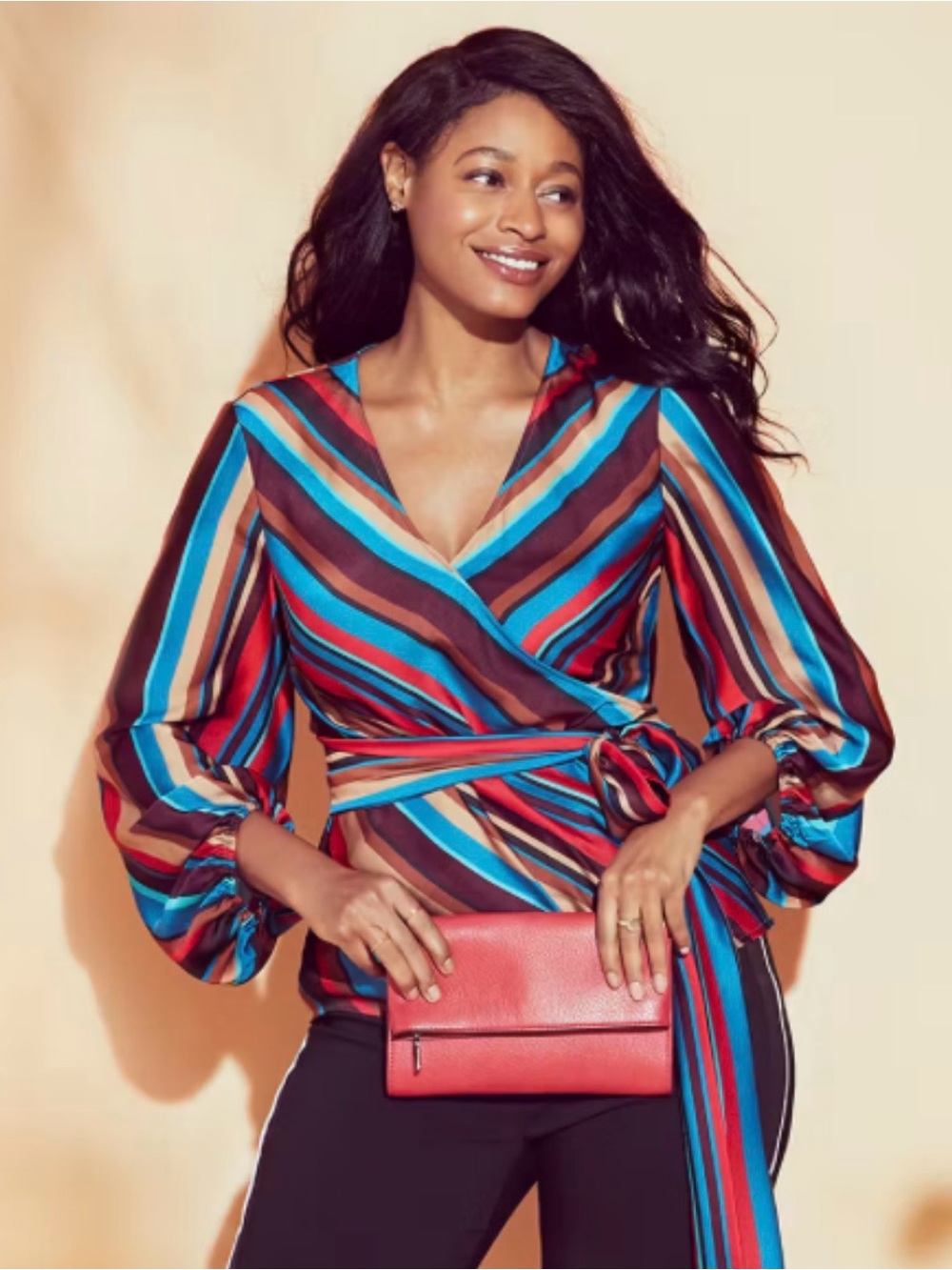 INC International Concepts Multi-Color Striped Wrap Blouse